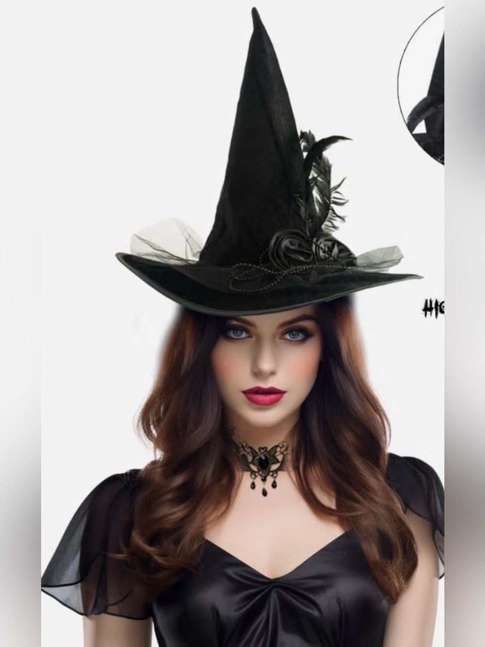 New Witch Hat with Feathers for Halloween Costume